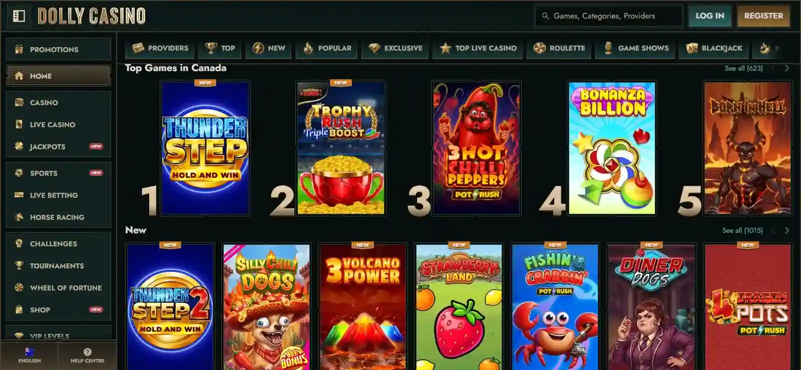 Current Dolly Casino Australia homepage interface