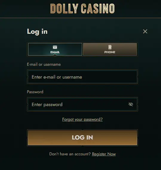 Current Dolly Casino Australia login and account access screen