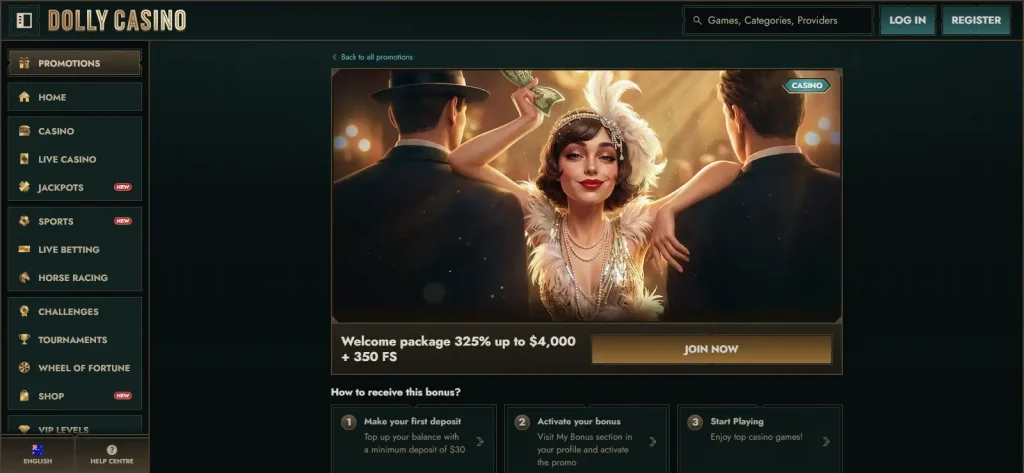 Current Dolly Casino Australia welcome package page